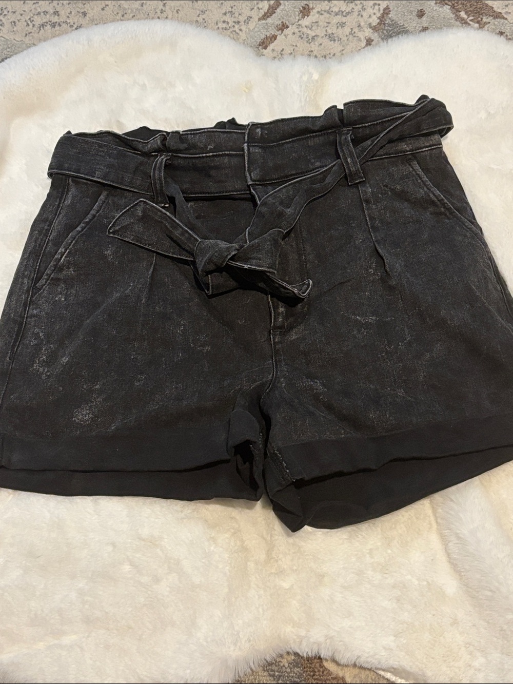 Express High-Waist Black Paperbag Tie-Waist Women's Shorts